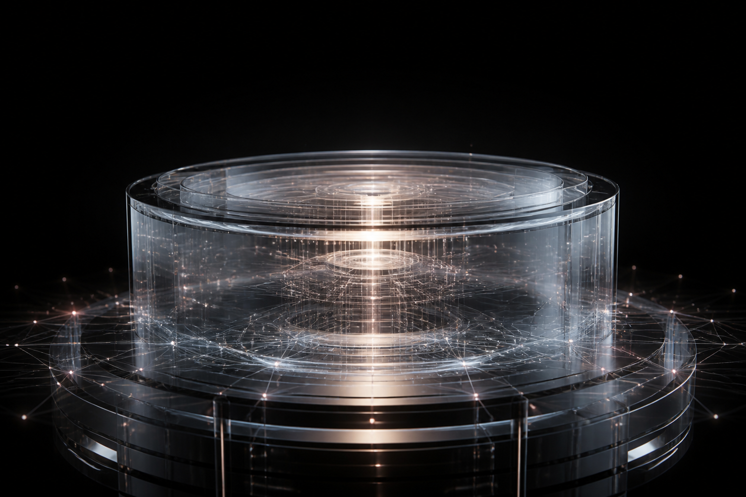 Glass intelligence core representing practical enterprise AI