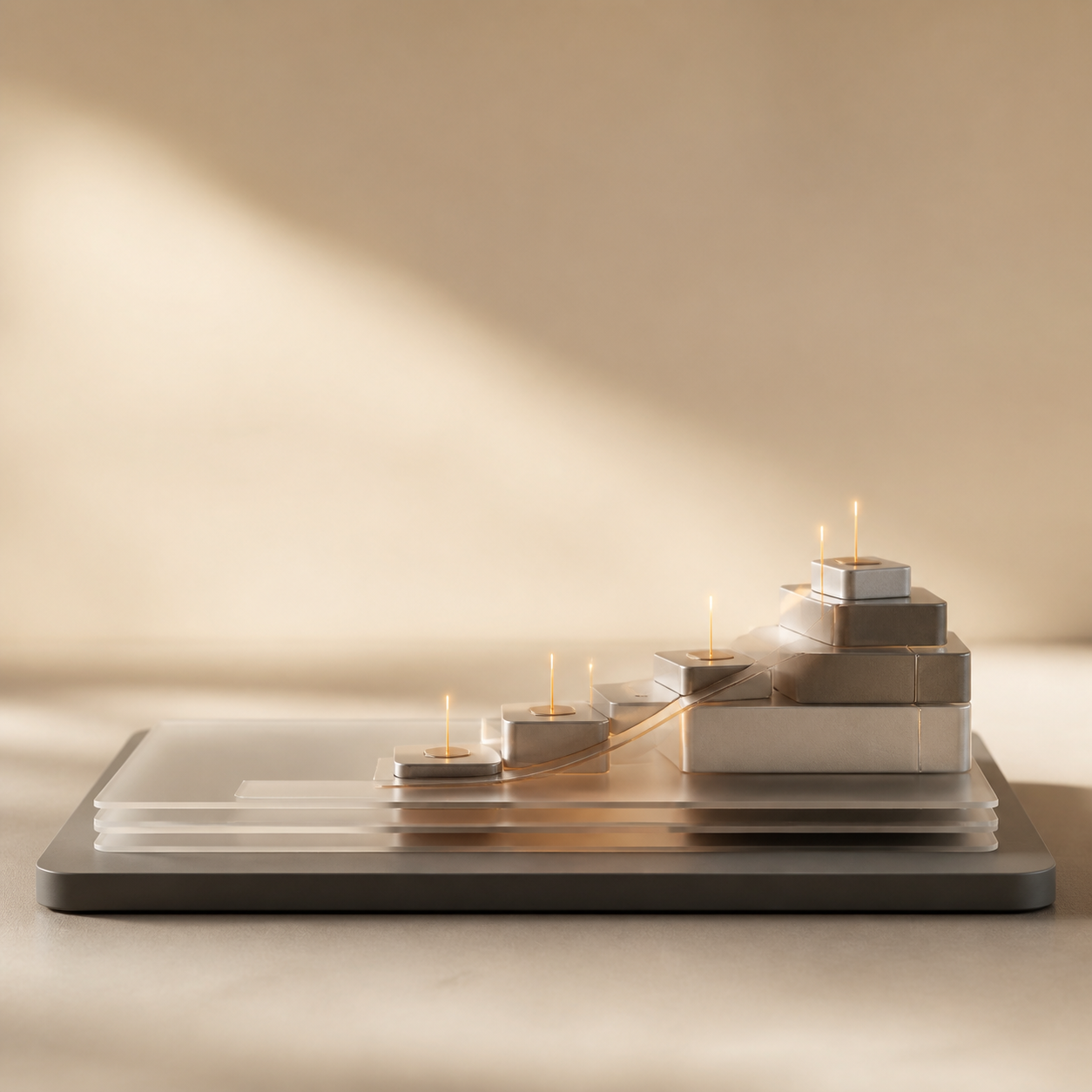 Sculptural modular pathway representing disciplined product delivery