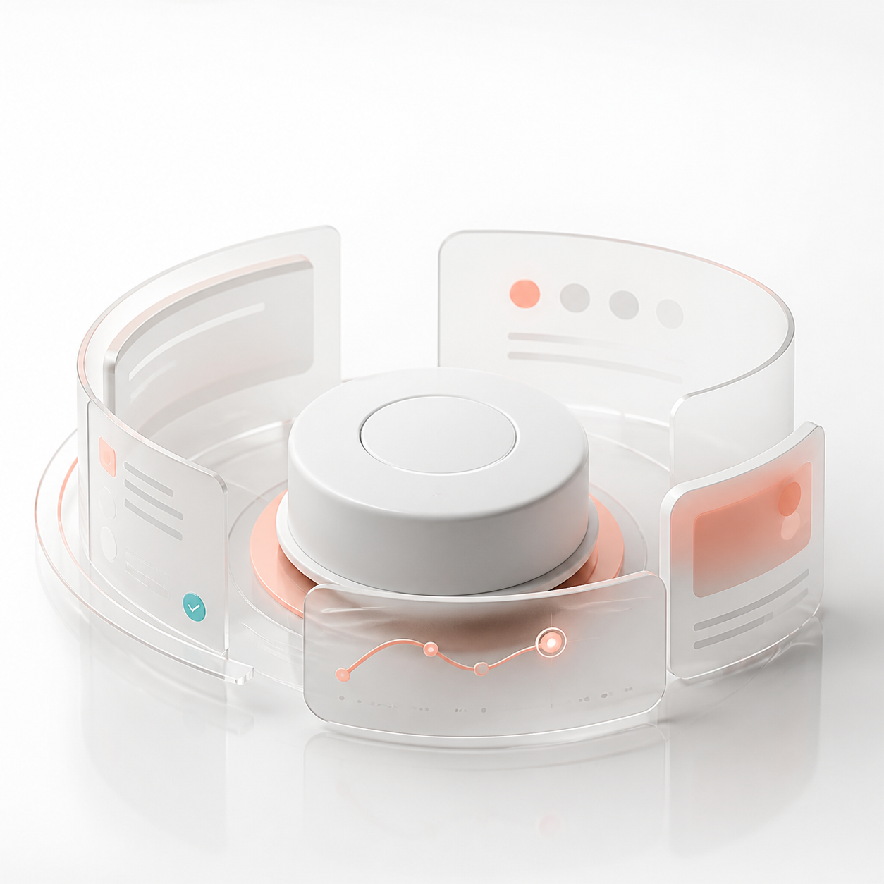 Curved interface cards representing human-centered product design