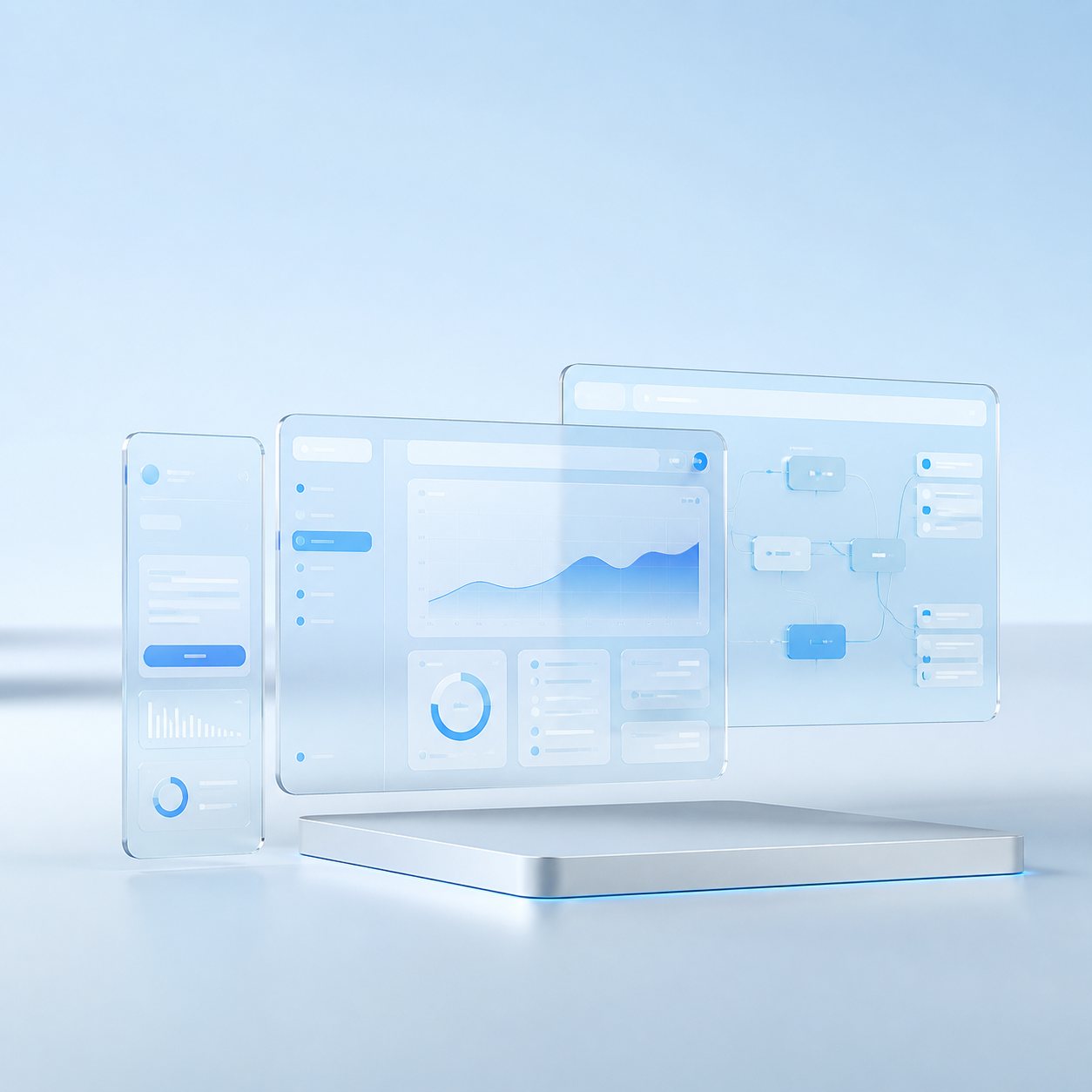 Connected glass interface platforms representing TECHAF digital products